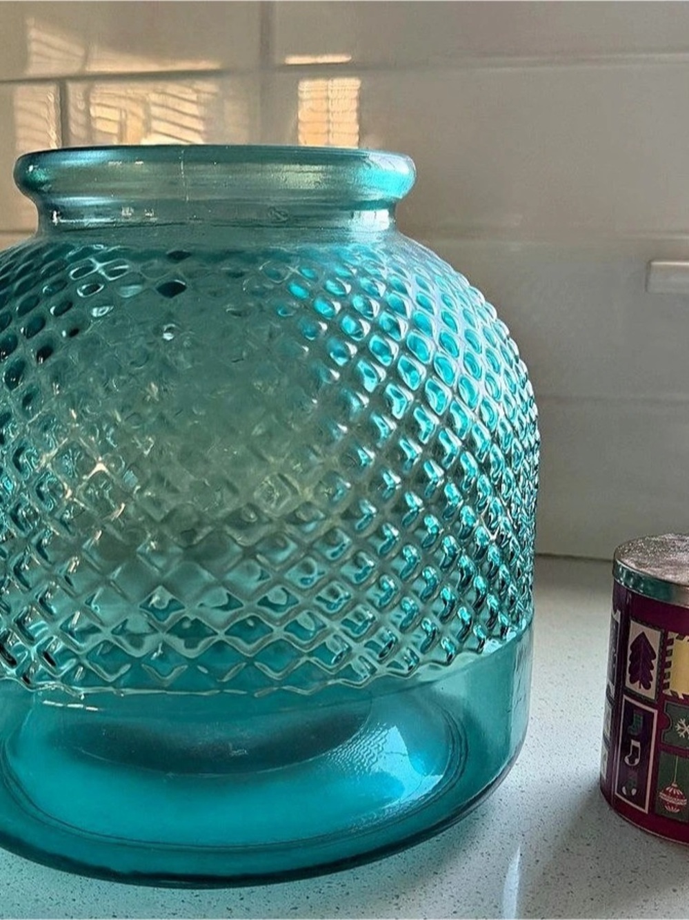 Teal Textured Glass Vase